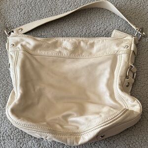 COACH Cream Shimmer Leather Shoulder Bag with pink interior